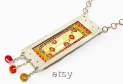 Jerusalem ethnic pendant, Hand Painted glass, Customized family necklace, Silver and glass, Gold leaf, Enamel colors, Ooak, Mothers gift