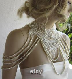 Jewelry Necklaces Shoulder. Lace and Pearl Shoulder, Wedding Shoulder, Shoulder Jewelry, Bridal Shoulder Necklace, Jewelry for shoulder