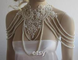 Jewelry Necklaces Shoulder. Lace and Pearl Shoulder, Wedding Shoulder, Shoulder Jewelry, Bridal Shoulder Necklace, Jewelry for shoulder