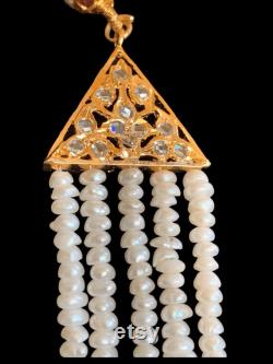 LN58 Naira Hyderabadi jadau necklace or rani haar in fresh water pearls , Indian jewellery