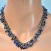 LP 1868 Dangling Labradorite ,AB Sapphire And Sparkling Cobalt Blue Crystals, Sterling Silver Chain, Multi Strand Necklace Hand Wrapped