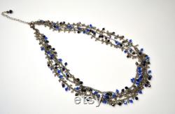 LP 1868 Dangling Labradorite ,AB Sapphire And Sparkling Cobalt Blue Crystals, Sterling Silver Chain, Multi Strand Necklace Hand Wrapped