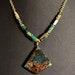 LP 1885 Blue Peruvian Opal, Petrified Fossilized Wood With Native Copper, Geometric Pendant Necklace ,Vermeil Daisies, 14KGF Necklace
