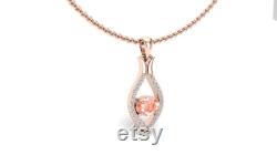 Lab Created Peach Morganite Pendant,18 Inch Cable Chain With Spring Lock, Moissanite silver Pendant, Gift for Anniversary, Gift for Woman.