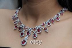 Lab Created Ruby Necklace High Jewelry for Women 925 Sterling Silver Cubic Zirconia Diamond Vintage Style Handmade Adastra Jewelry