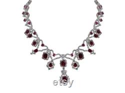 Lab Created Ruby Necklace High Jewelry for Women 925 Sterling Silver Cubic Zirconia Diamond Vintage Style Handmade Adastra Jewelry