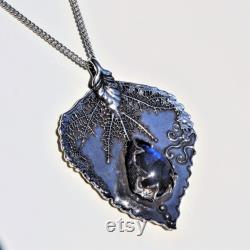 Labradorite Unique Solid Silver Leaf Pendant with Silver Chain, Ideal Botaniacal Necklace Inspired By Nature, Special Gift for Elegant Women