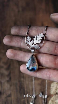 Labradorite leafly necklace in patined sterling silver
