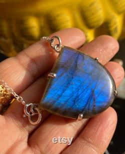 Labradorite pendant necklace for women sterling silver bezel setting 925 unique handmade full blue flash labradorite jewelry gifts for her