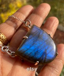 Labradorite pendant necklace for women sterling silver bezel setting 925 unique handmade full blue flash labradorite jewelry gifts for her