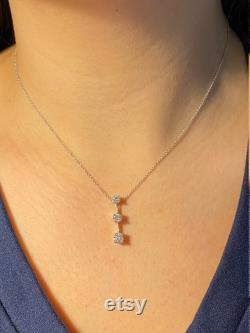 Ladies Three Stone Diamond Necklace in 14K White Gold