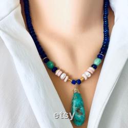 Lapis Lazuli, Chrysoprase and Pink Opal Necklace with Vermeil, Gold Plated Silver, Bali Beads Accents, Mother's Day Gift