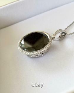 Large 20.Ct Black Diamond Pendant With Sterling Silver Chain Certified