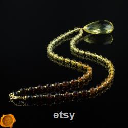 Large Amber Pendant Necklace Luxury Baltic Amber Stone Jewelry Faceted Amber Beads Long Amber Necklaces for Women Gemstone Necklace