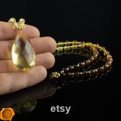 Large Amber Pendant Necklace Luxury Baltic Amber Stone Jewelry Faceted Amber Beads Long Amber Necklaces for Women Gemstone Necklace