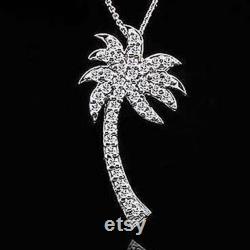 Large Diamond Palm Tree Pendant, Diamond Palm, Tropical Diamond Necklace, Summer Pendant 14K Gold, Conflict Free Diamonds, Cable Chain Palm