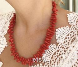 Large red coral necklace Corsican grade AAA, natural, Mediterranean, mounted on gold, gift woman, top quality