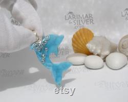 Larimar dolphin pendant by Larimarandsilver, Dolphin Reef carved Larimar pendant 925 silver dolphin leap fast delivery larimar jewelry gift
