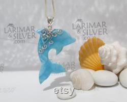 Larimar dolphin pendant by Larimarandsilver, Dolphin Reef carved Larimar pendant 925 silver dolphin leap fast delivery larimar jewelry gift