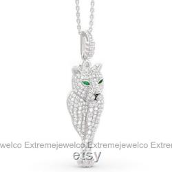 Leopard Necklace, Wedding Pendant, Pendant Without Chain, 14K White Gold Necklace, 1 Ct Emerald Diamond Necklace, anniversary Pendant