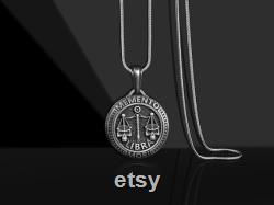 Libra Memento Mori Coin Necklace For Best Friend, Goth Zodiac Necklace in Silver, Skull Horoscope Necklace For Boyfriend, Astrology Necklace