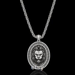 Lion Necklace, Medallion Lion Necklace, Personalized Lion Necklace, Men's Lion Necklace, Gift for Lion Man, Silver Lion Talisman