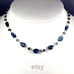 London blue topaz chunky stones, station necklace, choker, sterling silver wire wrap. One of a kind. Handmade