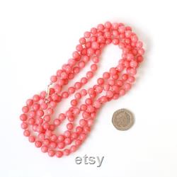 Long Coral Necklace, Genuine Rose Pink Beaded Coral Necklace, 50 , Sterling Silver Lobster Clasp, 35th Anniversary Coral Gift for Wife