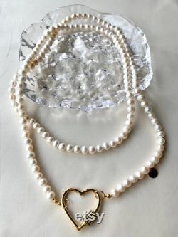 Long Handmade Freshwater Pearl Necklace with Heart Closure