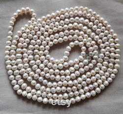 Long Pearl necklace, white real pearl necklaces 100 inches 7-8mm Freshwater Pearl Necklace,bridesmaids necklace, statement necklace