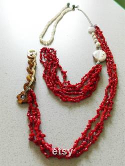 Long necklace. Natural Red Coral. Girocollo White Pearls. Necklace 9 threads Coral Mediterranean. Precious necklace. Gift For you. Chic.