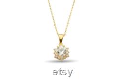 Lotus Blossom Diamond Accent Gorgeous White CZ Pendant Necklace Gift For Her, 14K Gold Petal Floral Accent Diamond Anniversary Necklace