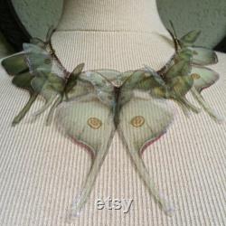 Luna Moth Necklace, Wings Necklace, Butterfly Necklace, Sage Green Silk Organza, Actias Luna Necklace, Silk Butterfly, Statement Necklace