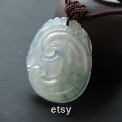 Luxurious hand carved Natural Myanmar Vivid Green Jadeite Pendant with designer Hand knitting Rope One of a kind Anniversary Untreated Jade