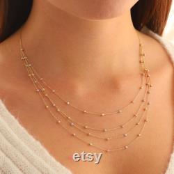 Luxury Station Balls Necklace 14k Solid Gold Bead Necklace Dainty Ball Chain Necklace Gifts for her Valentine's Day Gift, MM100280