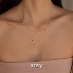 Marquise Diamond Station Necklace by Caitlyn Minimalist Dainty Crystal Charm Necklace, Perfect Wedding Jewelry Gift for Mom NR091