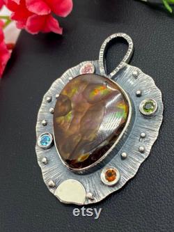 Mexican Fire Agate gemstone pendant Artisan Handcrafted pendant Statement pendant Gift for Woman OOAK