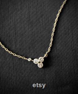 Minimalist 14K Diamond Trio Pendant and Chain Dainty Necklace Delicate Diamond Necklace with Adjustable Length Chain -16 17 18