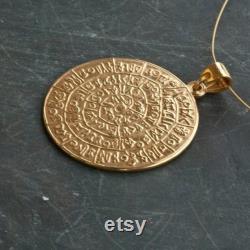 Minoan Phaistos Disc Large Gold Pendant, Sterling Silver 24K Gold Plated Ancient Greek Museum Replica Necklace, Wearable Art, Greek Jewelry