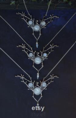 Moonstone necklace Imladris Winter, Silver branches, Elven pendant, Druid, Mori, Strega pendant, Mermaid, Witchy choker, Faerie, Rivendell