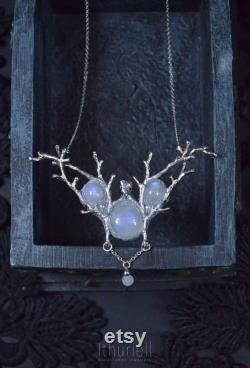 Moonstone necklace Imladris Winter, Silver branches, Elven pendant, Druid, Mori, Strega pendant, Mermaid, Witchy choker, Faerie, Rivendell