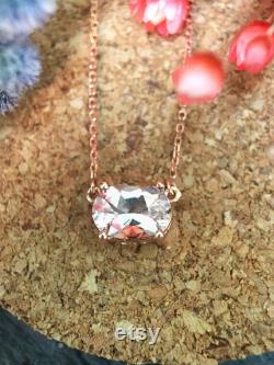 Morganite Pendant Solid 14K Rose Gold Chain Necklace