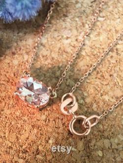 Morganite Pendant Solid 14K Rose Gold Chain Necklace
