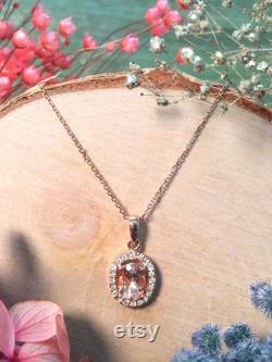 Morganite and Diamond Halo Pendant with Bonus 14K Gold Chain Necklace Prong Setting Solid 14K Gold Fine Jewelry Free Shipping