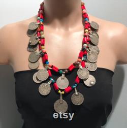 Moroccan Necklace, Coins Necklace,2 Layers er Coin Necklace , Necklace , Vintage Necklace,Tribal Jewelry,Moroccans Treasure, Tuareg Necklace