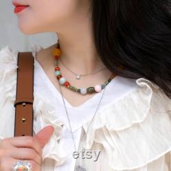 Multi Color Necklace. Multi Semi Precious Stone Necklace. Colorful Jewelry. Multi Stone Necklace Korean jewelry