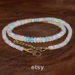 Multifire Natural Ethiopian Opal Beaded Necklace, Genuine Opal Fire Beads Necklace for Women, AAA Opal Gemstone, October Birthstone Jewelry,