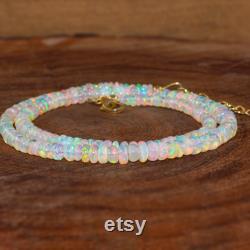 Multifire Natural Ethiopian Opal Beaded Necklace, Genuine Opal Fire Beads Necklace for Women, AAA Opal Gemstone, October Birthstone Jewelry,