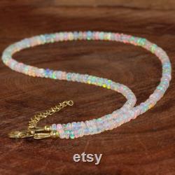 Multifire Natural Ethiopian Opal Beaded Necklace, Genuine Opal Fire Beads Necklace for Women, AAA Opal Gemstone, October Birthstone Jewelry,