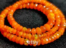 NATURAL ETHIOPIAN OPAL Necklace 52Ct High Quality Orange Ethiopian Opal Beaded Necklace Welo Fire Faceted Opal Necklace Gemstone 7X4 3X2MM